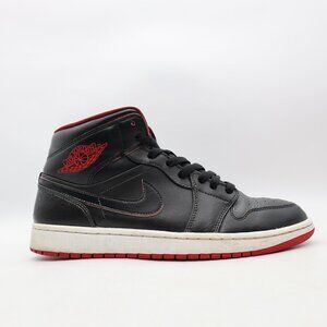 Nike Air Jordan 1 Mid Bred Retro Men's Size 10.5 Black Red Sneakers 554724-028